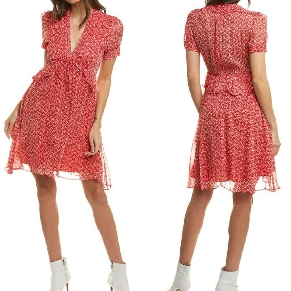 New The Kooples Red Ditsy Flowers Spring Liberty Dress Fit Flare PInup 1 / S